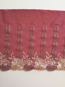 Burgundy/Beige/Pink/Gray 8" Wide Embroidered Lace Trim
