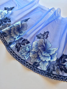 Blue & Gray 8.5" Wide Embroidered Lace Trim