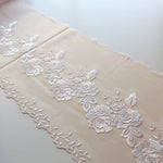 Load image into Gallery viewer, Light Peach/White 7" Wide Embroidered Lace Trim
