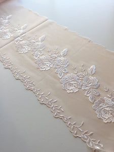 Light Peach/White 7" Wide Embroidered Lace Trim