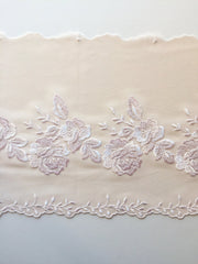 Load image into Gallery viewer, Light Peach/White 7" Wide Embroidered Lace Trim