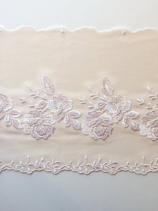 Light Peach/White 7" Wide Embroidered Lace Trim