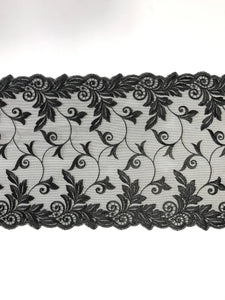 Black 9" Wide Embroidered Lace Trim