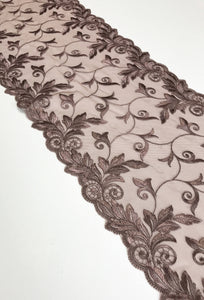 Brown 8.75" Wide Embroidered Lace Trim