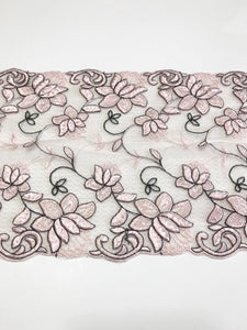 Pink/Black 7.5" Wide Embroidered Lace Trim
