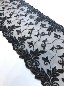 Black 9" Wide Embroidered Lace Trim