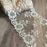 Load image into Gallery viewer, Beige &amp; White 7" Wide Embroidered Lace Trim
