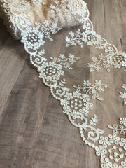 Load image into Gallery viewer, Beige &amp; White 7" Wide Embroidered Lace Trim
