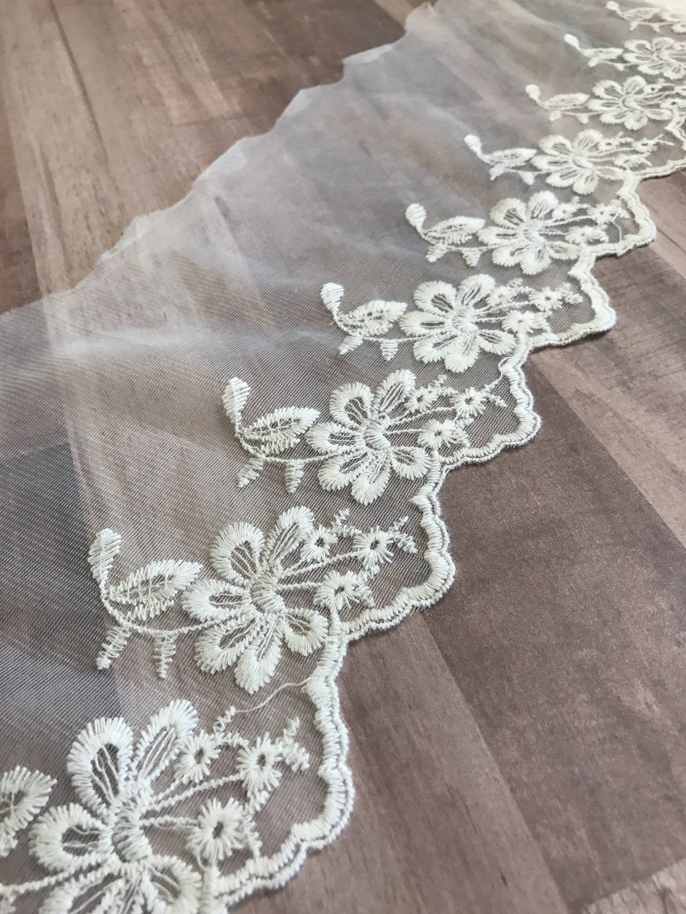 Off White 6 Wide Embroidered Lace Trim