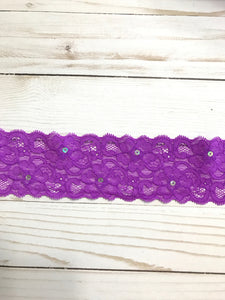 Purple Sequin 2.5" Wide Stretch Lace