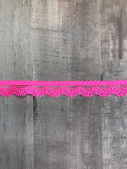 Load image into Gallery viewer, Neon Pink .5&quot; Wide Stretch Lace
