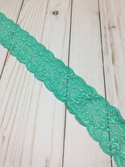 Load image into Gallery viewer, Dark Mint 2.25&quot; Wide Heart Stretch Lace
