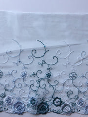 Load image into Gallery viewer, Teal/White/Periwinkle 9" Wide Embroidered Lace Trim