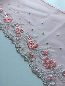 Pink/Silver 7" Wide Embroidered Lace Trim