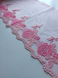 Pink 10" Wide Embroidered Lace Trim