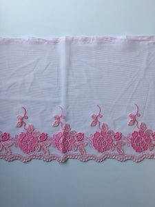 Pink 10" Wide Embroidered Lace Trim