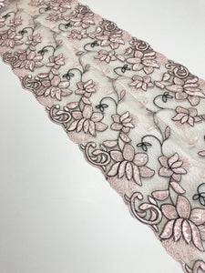 Pink/Black 7.5" Wide Embroidered Lace Trim