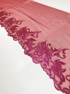 Red & Fuchsia 8.75" Wide Embroidered Lace Trim