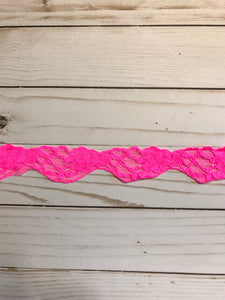 Neon Pink 1.25" Wide Stretch Lace