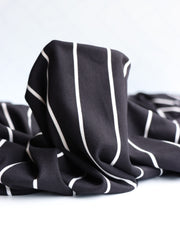 Load image into Gallery viewer, Black &amp; Ivory Vertical Stripe Double Brushed Poly
