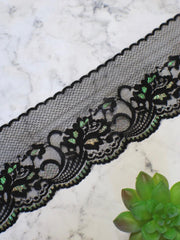 Load image into Gallery viewer, Black Shimmer 4" Wide Embroidered Tulle Lace Trim