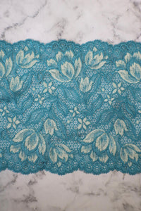 Turquoise & Cream 6.5" Wide Stretch Lace