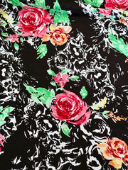 Load image into Gallery viewer, Fuchsia &amp; Orange Roses Rayon Challis