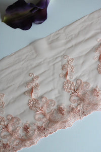 Light Peach 8.75" Wide Embroidered Lace Trim