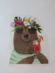 Load image into Gallery viewer, Bear's Tropical Vacation Heat Transfer, Iron-On
