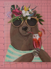 Load image into Gallery viewer, Bear's Tropical Vacation Heat Transfer, Iron-On
