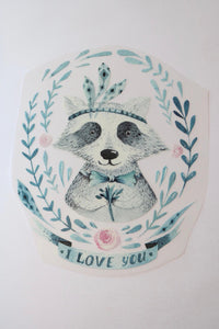 I Love You Racoon Heat Transfer, Iron-On