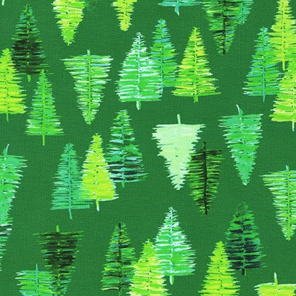 Green Scribble Trees | Wishwell: Glow Knits | Robert Kaufman